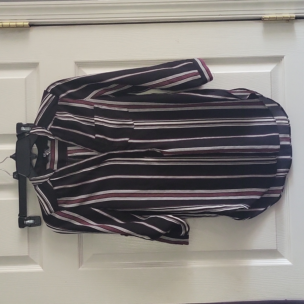 IZ BYER Shirt Womens Small Black Striped Henley Pullover Blouse